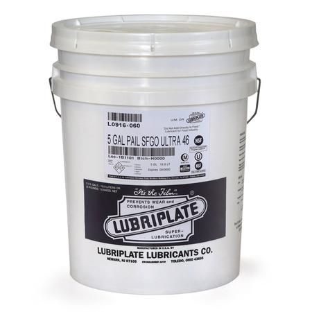 LUBRIPLATE Sfgo Ultra 46, 5 Gal Pail, H-1/Food Grade Synthetic Fluid For Compressors And Hydraulics, Iso-46 L0916-060